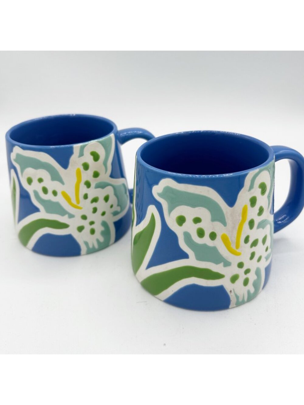 Starbucks 2021 Lot of 2 Coffee Tea Mugs Embossed Iris Floral Flowers 12 oz